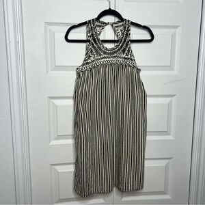 Ecoté Striped Mini Dress | Size M | Black & Cream | Boho Embroidered Detail